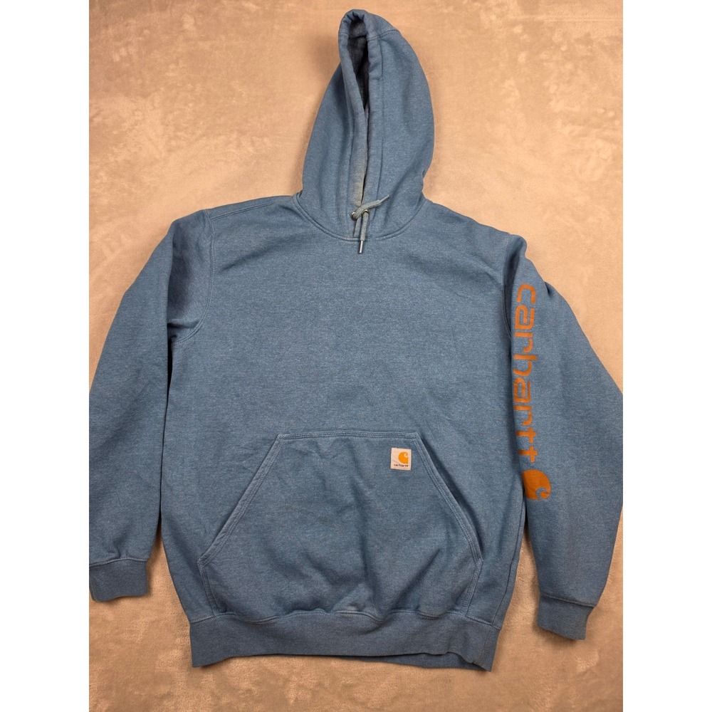Carhartt K288 Hoodie Mens M Blue Graphic Sleeve Original Fit Pullover Sweatshirt